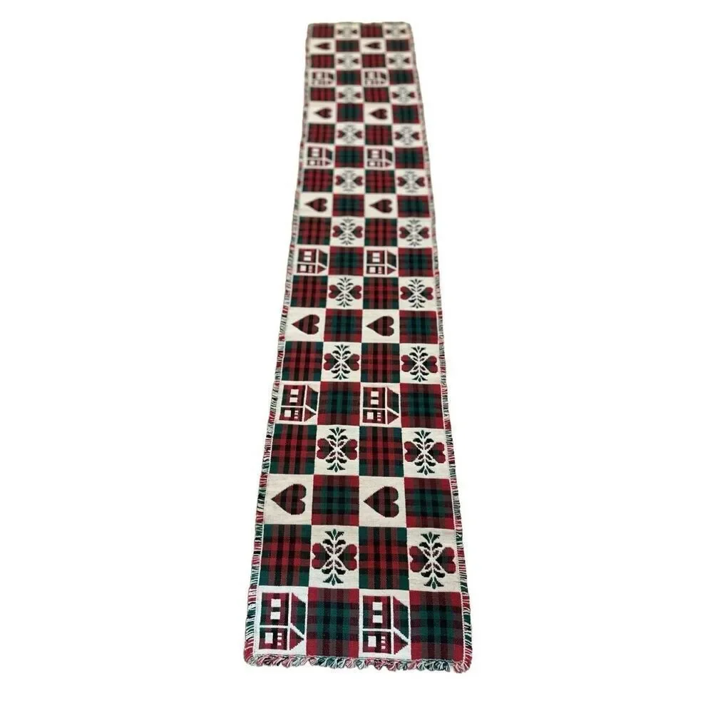 Country Plaid Table Runner Fringed Ends  72” inches L x 13” inches